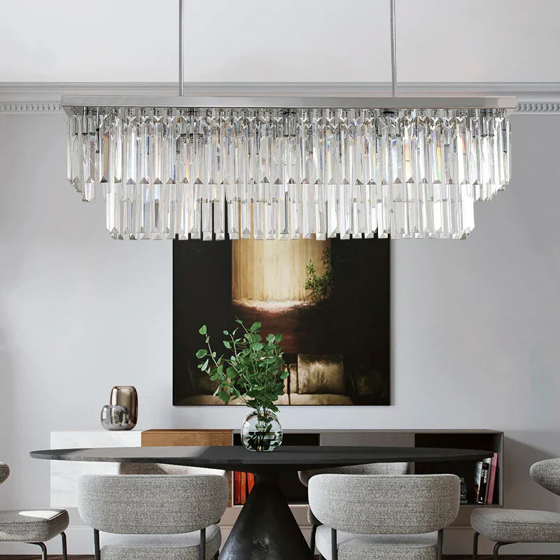Sophisticated Silver Crystal Chandelier - Ideal for Dining Rooms and Kitchen Islands - Luxury LED Home Decor Lighting Fixture