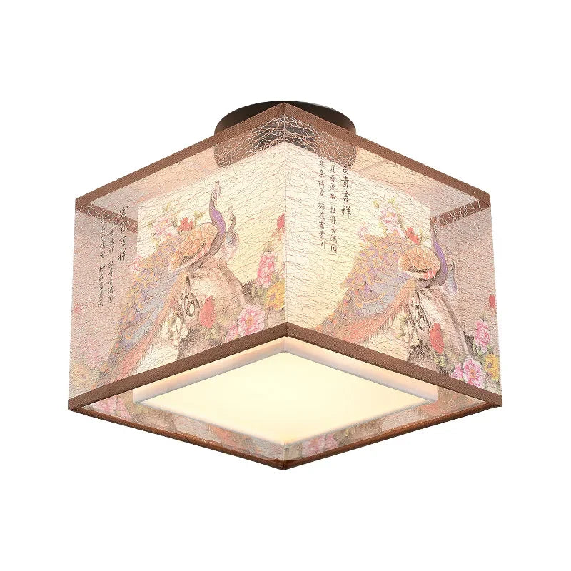 DecorBites™ Lotus Chinese Chandelier Ceiling Lamp Simple Corridor Painting LED Lighting