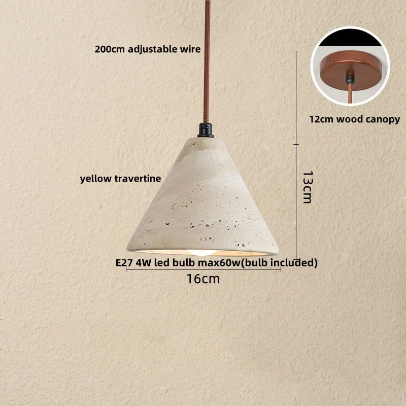 DecorBites™ LED Pendant Lamp Black Iron Wabi Sabi Hanging Light - Yellow Travertine