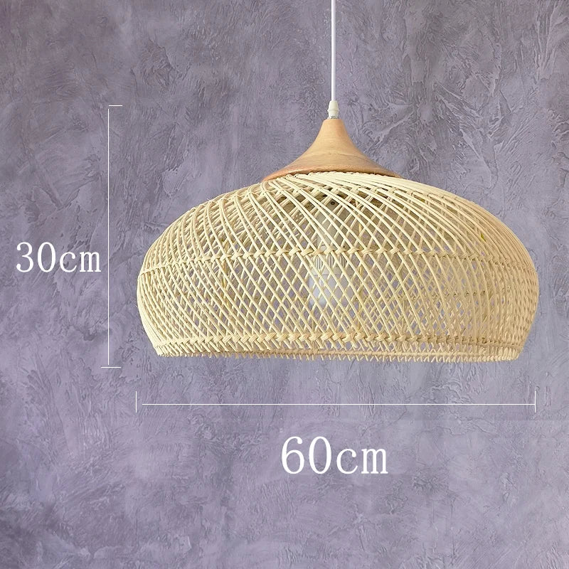 Wabi Sabi Vintage Handmade Rattan Pendant Lamps - Japanese Style Lighting for Kitchen Island and Dining Room Decor