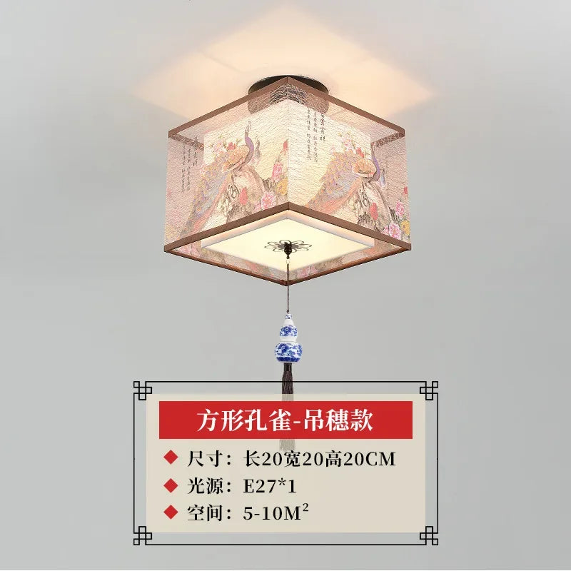 DecorBites™ Lotus Chinese Chandelier Ceiling Lamp Simple Corridor Painting LED Lighting