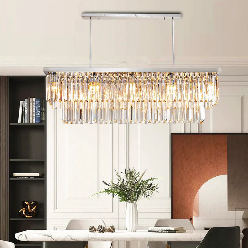 Sophisticated Silver Crystal Chandelier - Ideal for Dining Rooms and Kitchen Islands - Luxury LED Home Decor Lighting Fixture