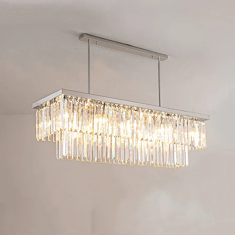Sophisticated Silver Crystal Chandelier - Ideal for Dining Rooms and Kitchen Islands - Luxury LED Home Decor Lighting Fixture