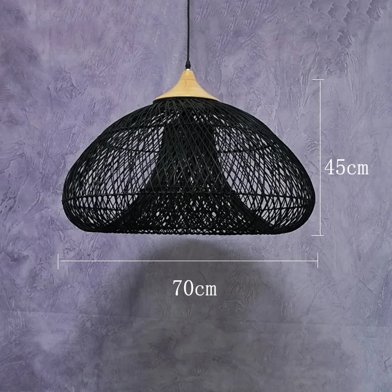Wabi Sabi Vintage Handmade Rattan Pendant Lamps - Japanese Style Lighting for Kitchen Island and Dining Room Decor