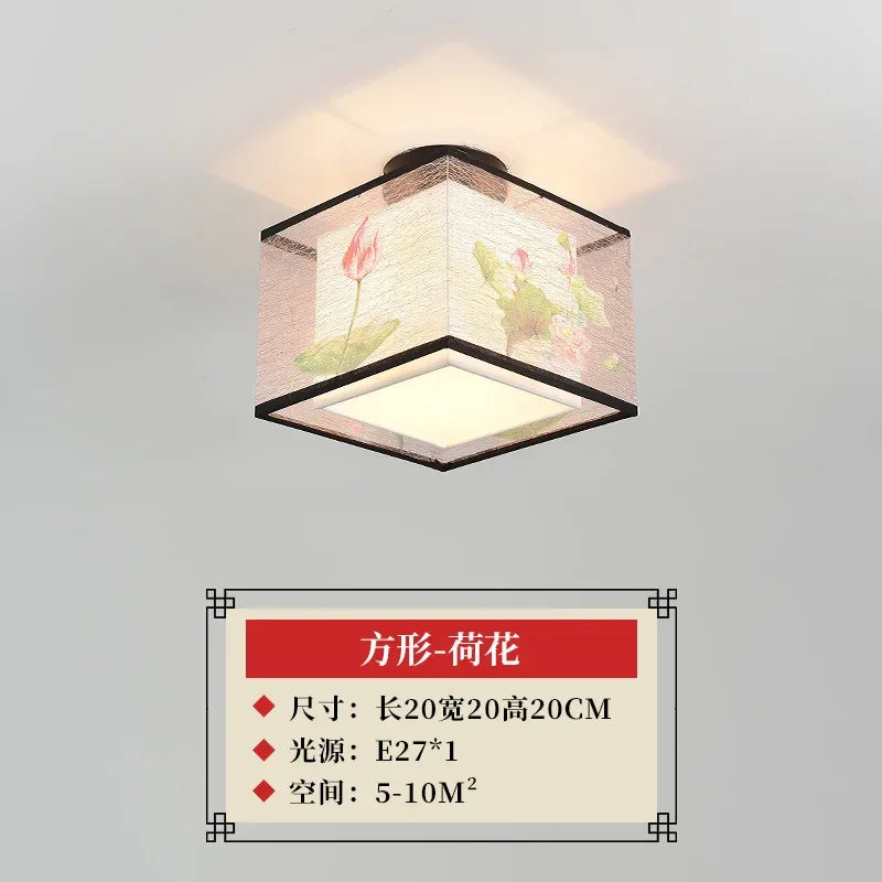 DecorBites™ Lotus Chinese Chandelier Ceiling Lamp Simple Corridor Painting LED Lighting