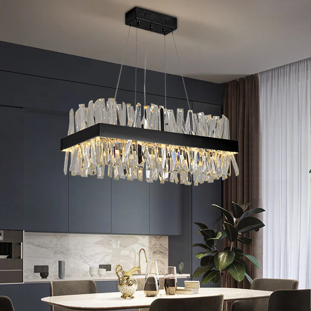 Luxury Crystal Hanging Chandelier for Dining Room and Kitchen Island – Choose Chrome or Gold Finish
