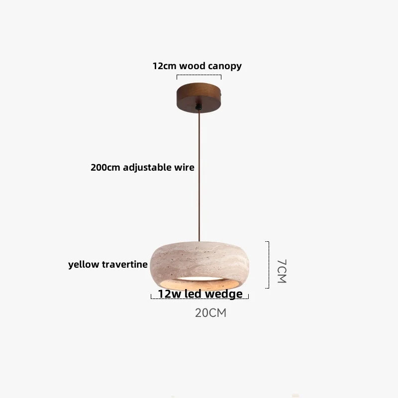 DecorBites™ LED Pendant Lamp Black Iron Wabi Sabi Hanging Light - Yellow Travertine