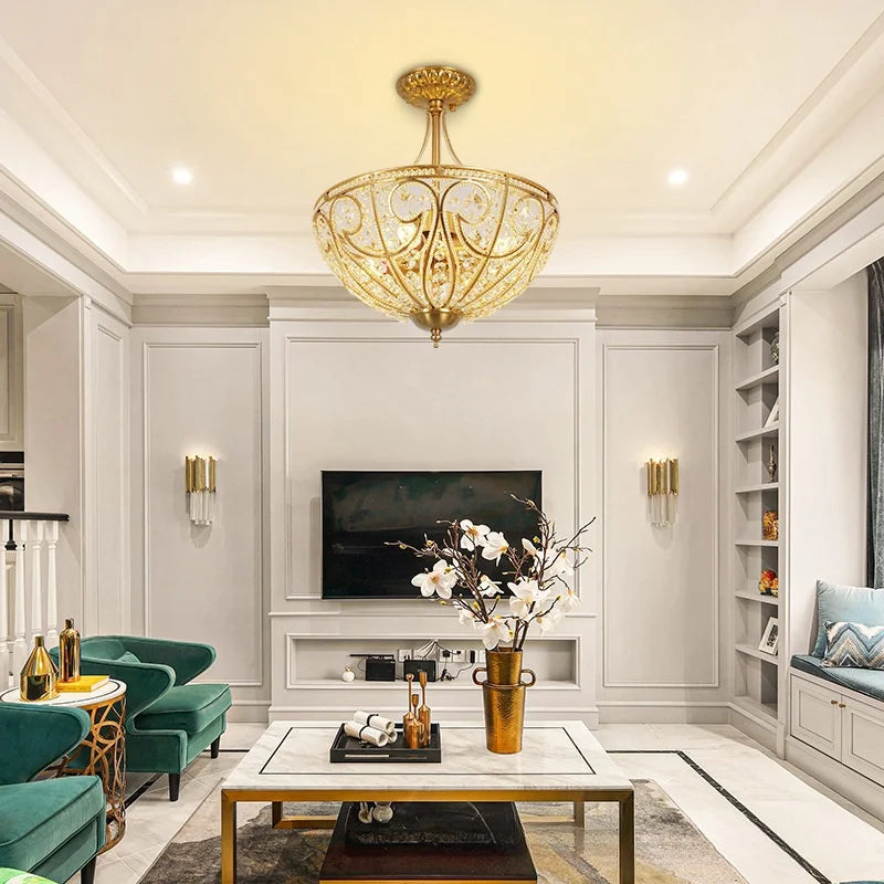 Luxe Crystal Semi Chandelier for Bedroom, Restaurant, Aisle - European Retro Style