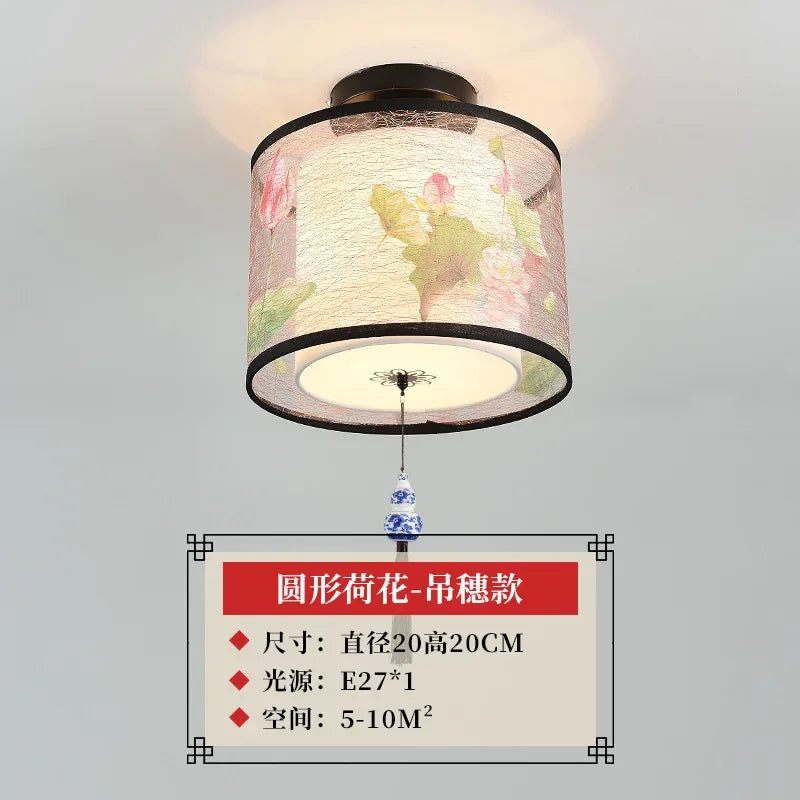 DecorBites™ Lotus Chinese Chandelier Ceiling Lamp Simple Corridor Painting LED Lighting