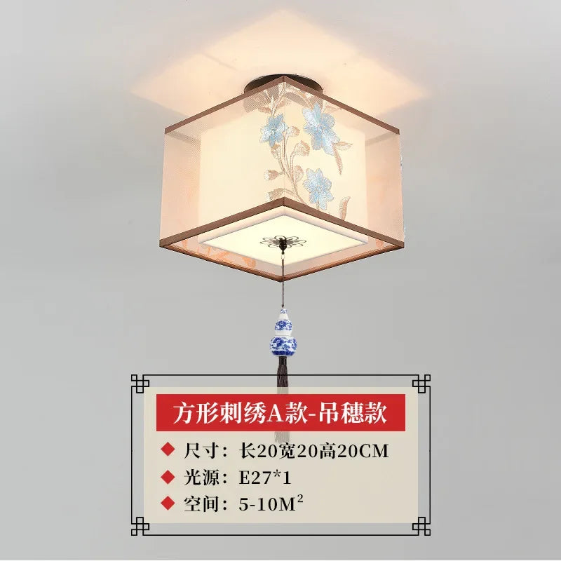 DecorBites™ Lotus Chinese Chandelier Ceiling Lamp Simple Corridor Painting LED Lighting