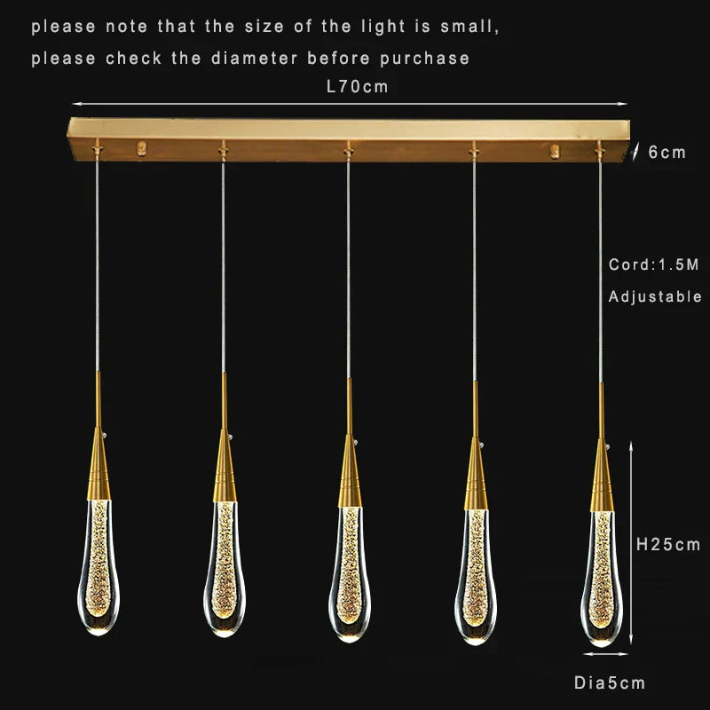 Lamp LED Chandelier - Modern Raindrop Crystal Pendant Light Fixtures in Gold for Kitchen Islands and Foyers