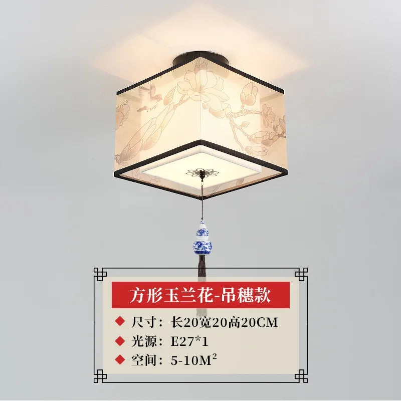DecorBites™ Lotus Chinese Chandelier Ceiling Lamp Simple Corridor Painting LED Lighting