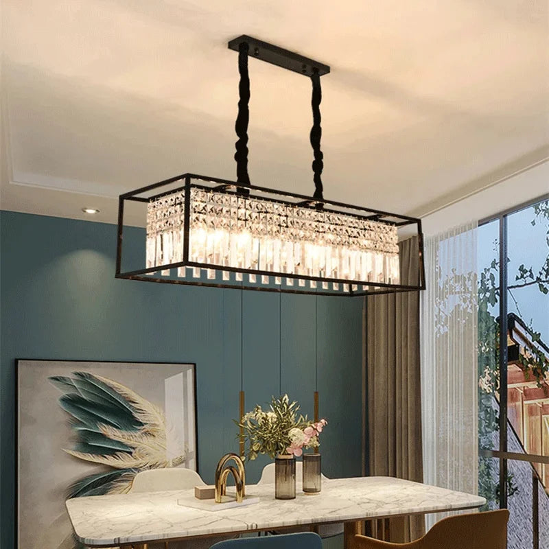 Modern Crystal Chandelier Black /Gold Haning Lamp For Dining Room Luxury Home Decor Kitchen Island Lighting Led Rectangle Lustre
