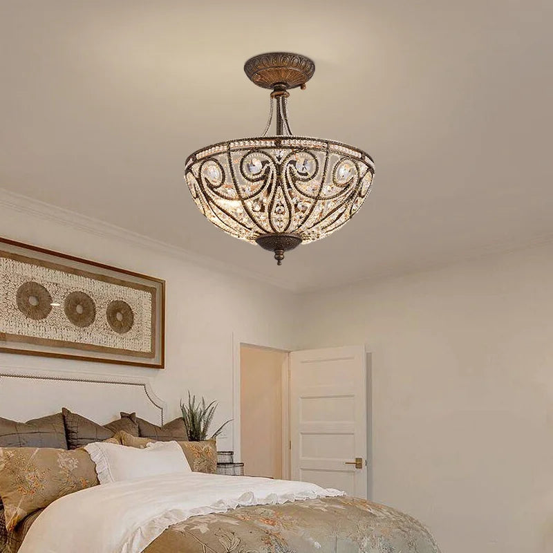 Luxe Crystal Semi Chandelier for Bedroom, Restaurant, Aisle - European Retro Style