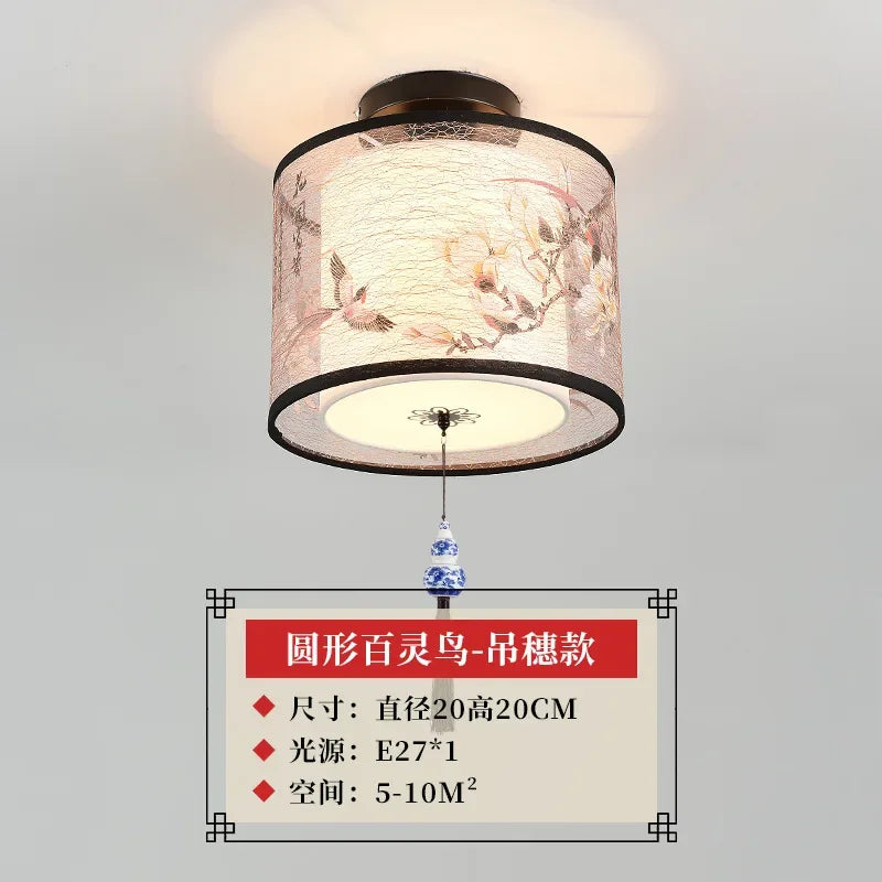 DecorBites™ Lotus Chinese Chandelier Ceiling Lamp Simple Corridor Painting LED Lighting