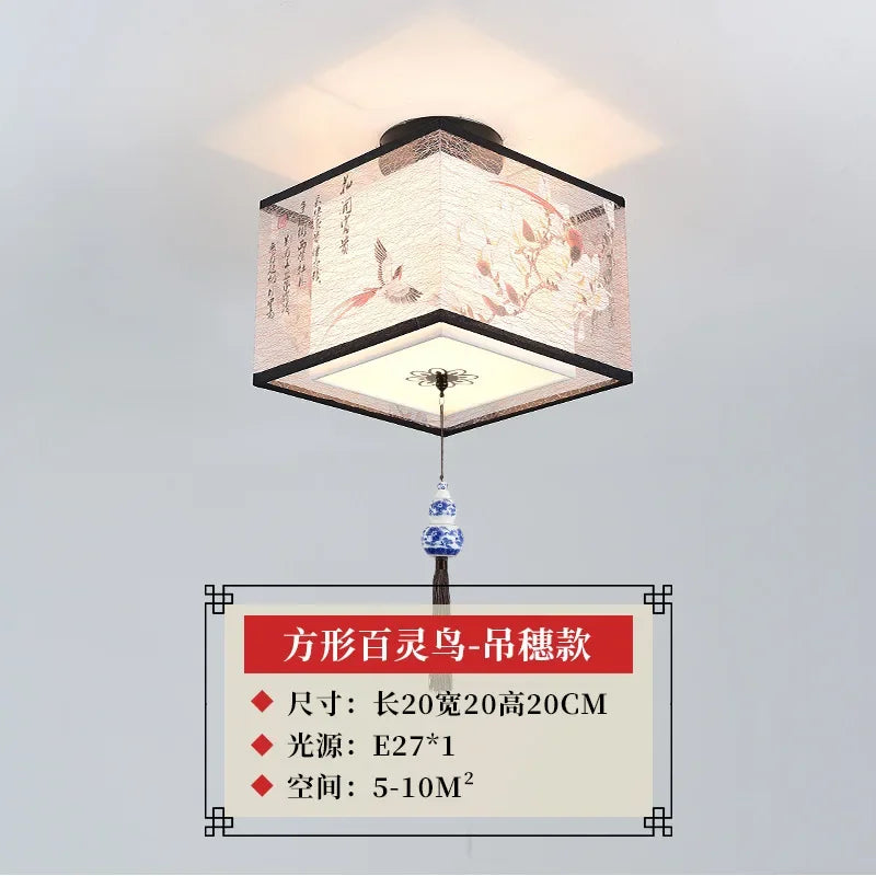 DecorBites™ Lotus Chinese Chandelier Ceiling Lamp Simple Corridor Painting LED Lighting
