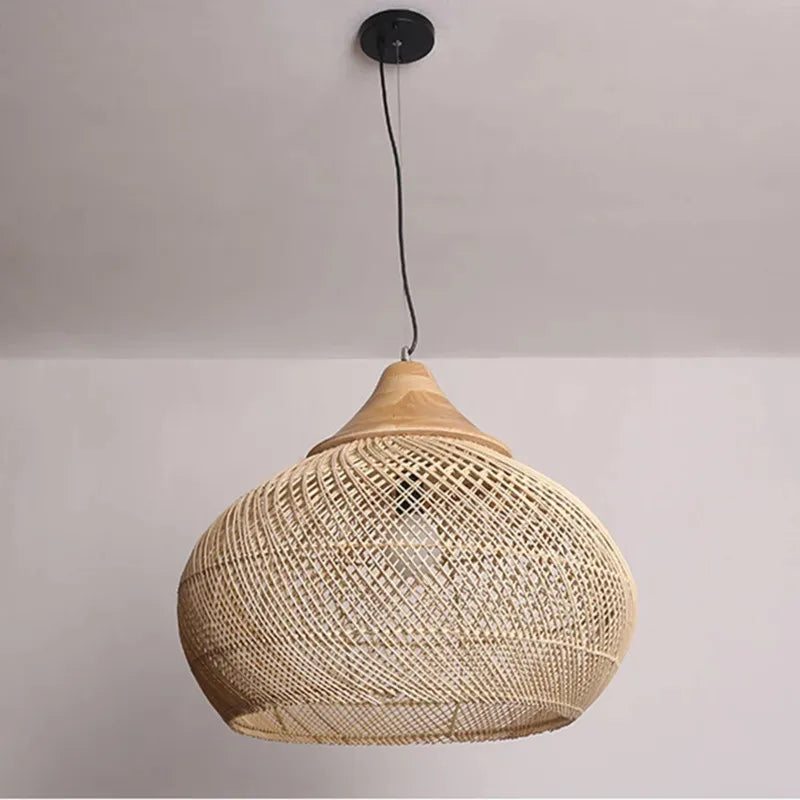 Wabi Sabi Vintage Handmade Rattan Pendant Lamps - Japanese Style Lighting for Kitchen Island and Dining Room Decor