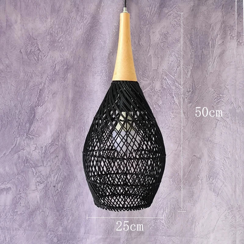 Wabi Sabi Vintage Handmade Rattan Pendant Lamps - Japanese Style Lighting for Kitchen Island and Dining Room Decor
