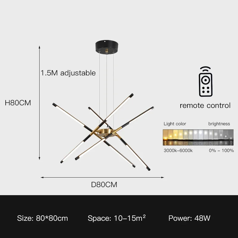 DecorBites™ Linen Ceiling Chandelier: Black Gold Pendant Lamp for Home, Office, or Restaurant