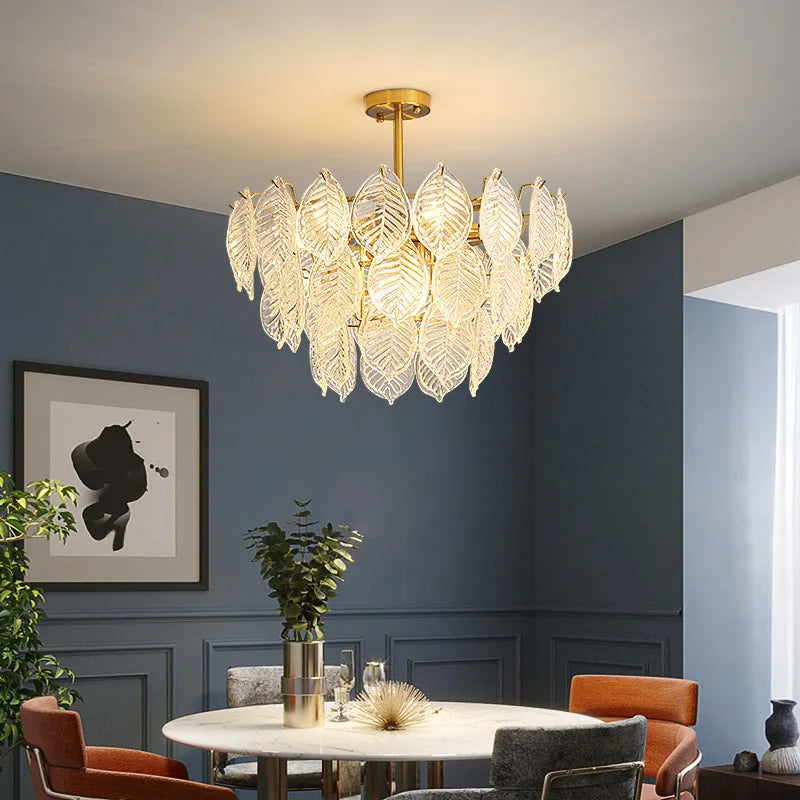 DecorBites™ Leaf Glass Chandelier Pendant Light Luxury Dining Room Ceiling Fixture