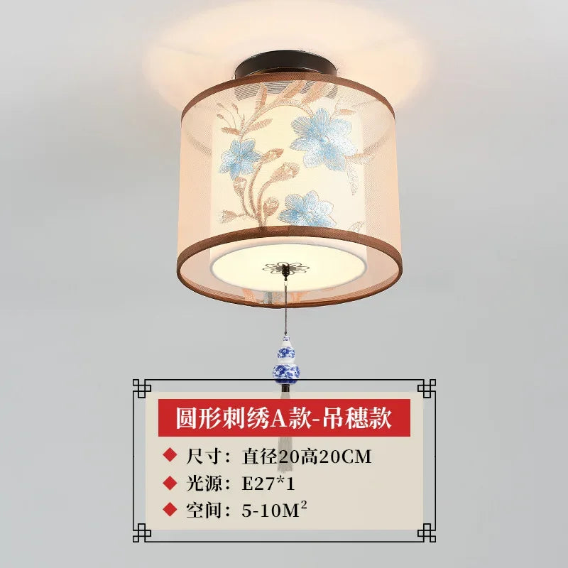 DecorBites™ Lotus Chinese Chandelier Ceiling Lamp Simple Corridor Painting LED Lighting