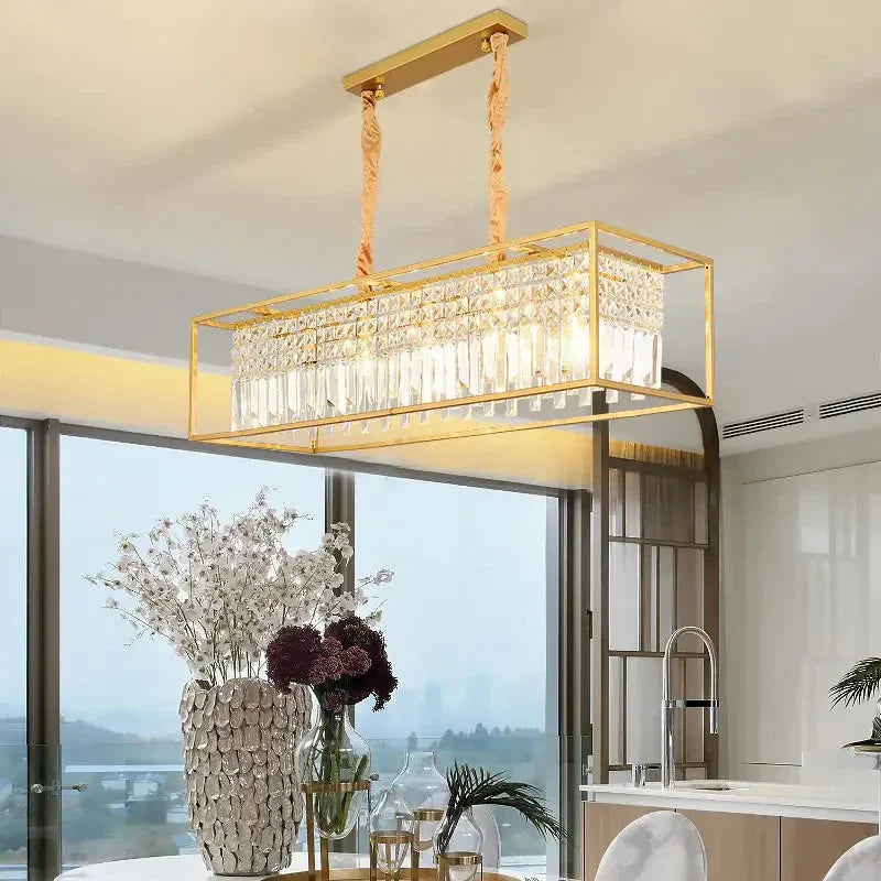 Modern Crystal Chandelier Black /Gold Haning Lamp For Dining Room Luxury Home Decor Kitchen Island Lighting Led Rectangle Lustre