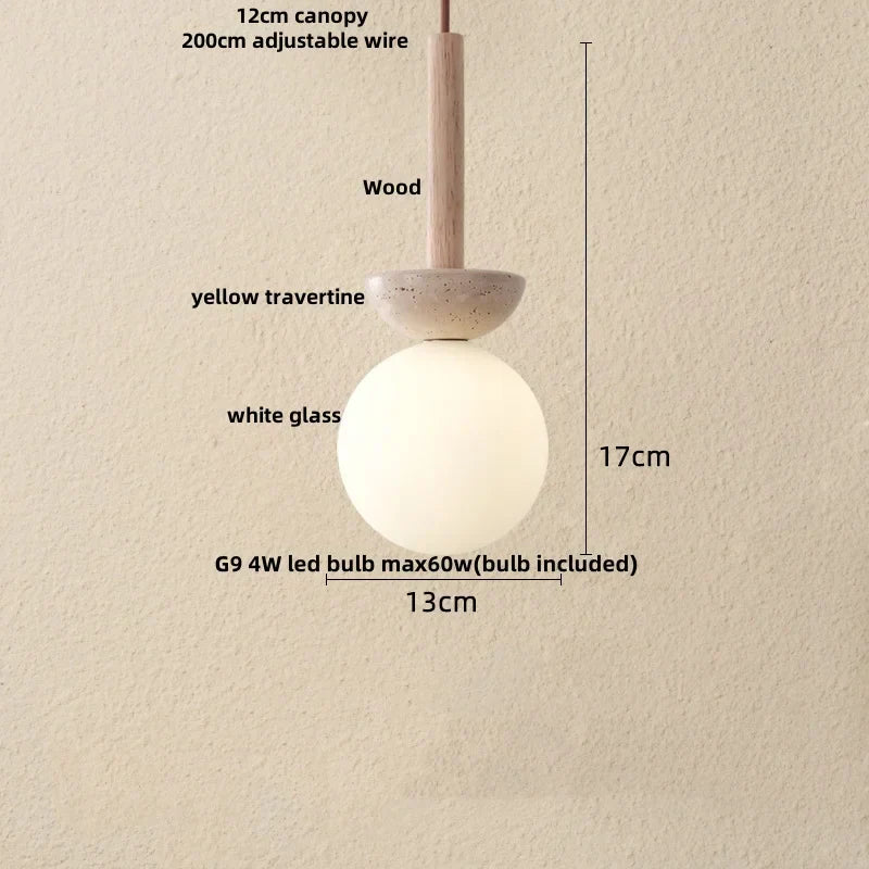 DecorBites™ LED Pendant Lamp Black Iron Wabi Sabi Hanging Light - Yellow Travertine