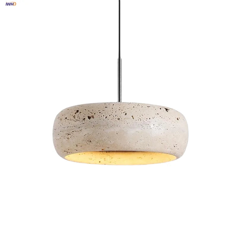 DecorBites™ LED Pendant Lamp Black Iron Wabi Sabi Hanging Light - Yellow Travertine