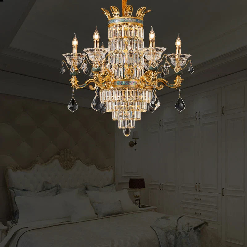 Luxe Crystal Chandelier: Elegant Copper Living Room Dining Candle Light