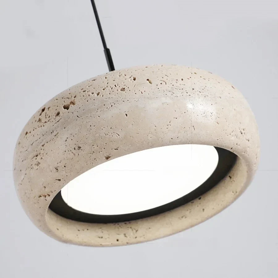 DecorBites™ LED Pendant Lamp Black Iron Wabi Sabi Hanging Light - Yellow Travertine