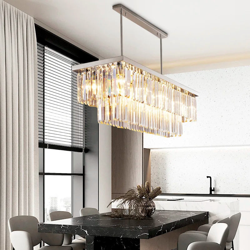 Sophisticated Silver Crystal Chandelier - Ideal for Dining Rooms and Kitchen Islands - Luxury LED Home Decor Lighting Fixture
