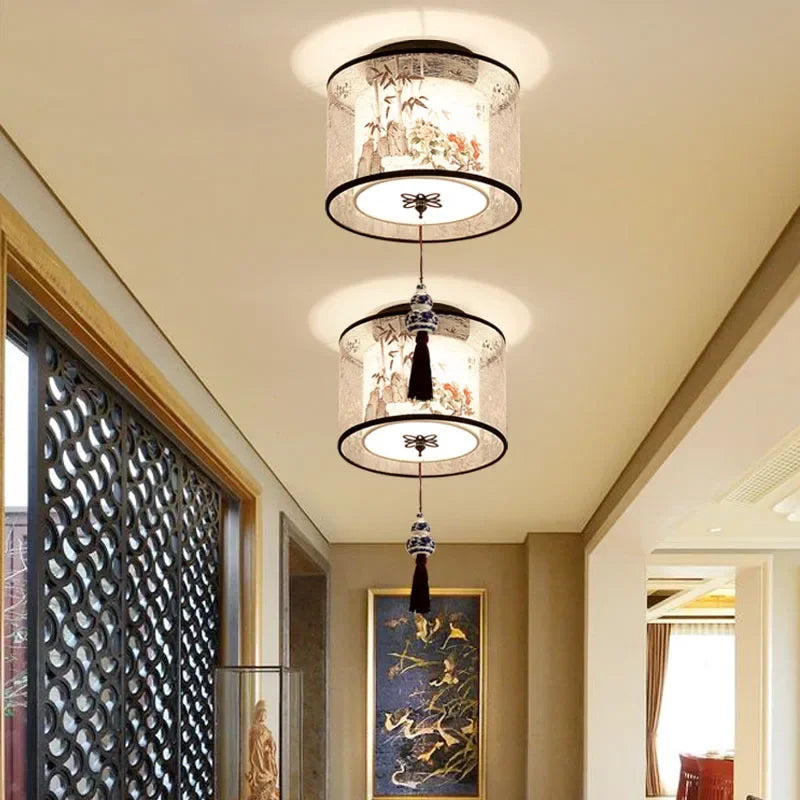 DecorBites™ Lotus Chinese Chandelier Ceiling Lamp Simple Corridor Painting LED Lighting