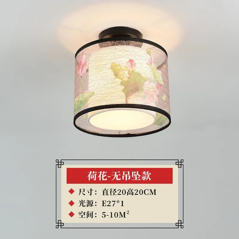 DecorBites™ Lotus Chinese Chandelier Ceiling Lamp Simple Corridor Painting LED Lighting