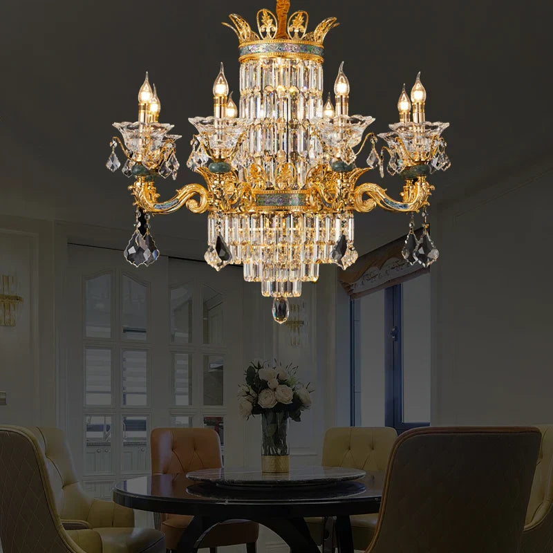 DecorBites™ Luxe Crystal Chandelier: Elegant Copper Living Room Dining Candle Light