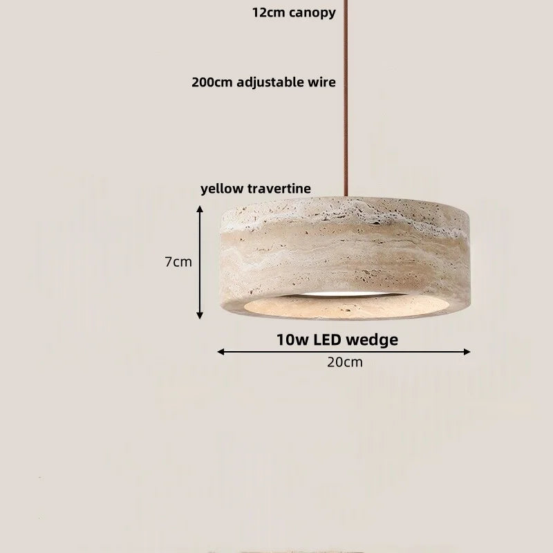 DecorBites™ LED Pendant Lamp Black Iron Wabi Sabi Hanging Light - Yellow Travertine