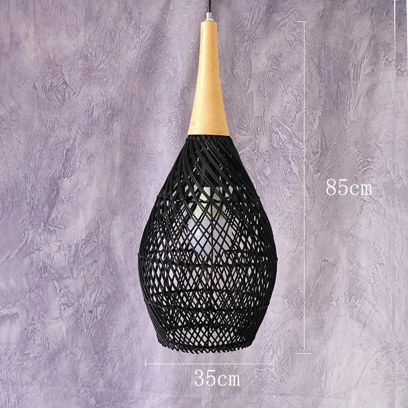 Wabi Sabi Vintage Handmade Rattan Pendant Lamps - Japanese Style Lighting for Kitchen Island and Dining Room Decor