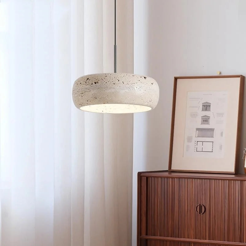 DecorBites™ LED Pendant Lamp Black Iron Wabi Sabi Hanging Light - Yellow Travertine