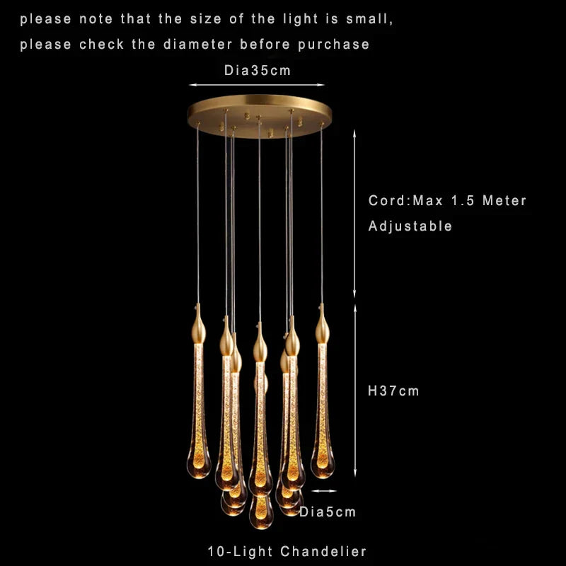 Lamp LED Chandelier - Modern Raindrop Crystal Pendant Light Fixtures in Gold for Kitchen Islands and Foyers