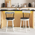 Set of 2 Bar Stools Swivel Bar Chairs with Footrest Rubber Wood Frame and Tufted Rivets-26 inches