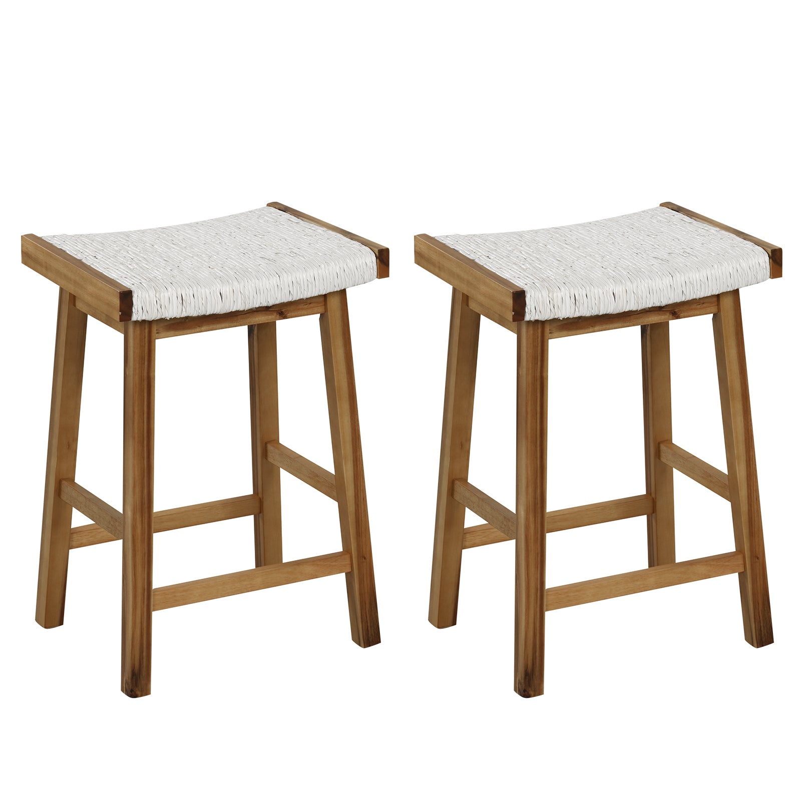 Set of 2 25.5 Inch Dining Bar Stool with Seaweed Woven Seat