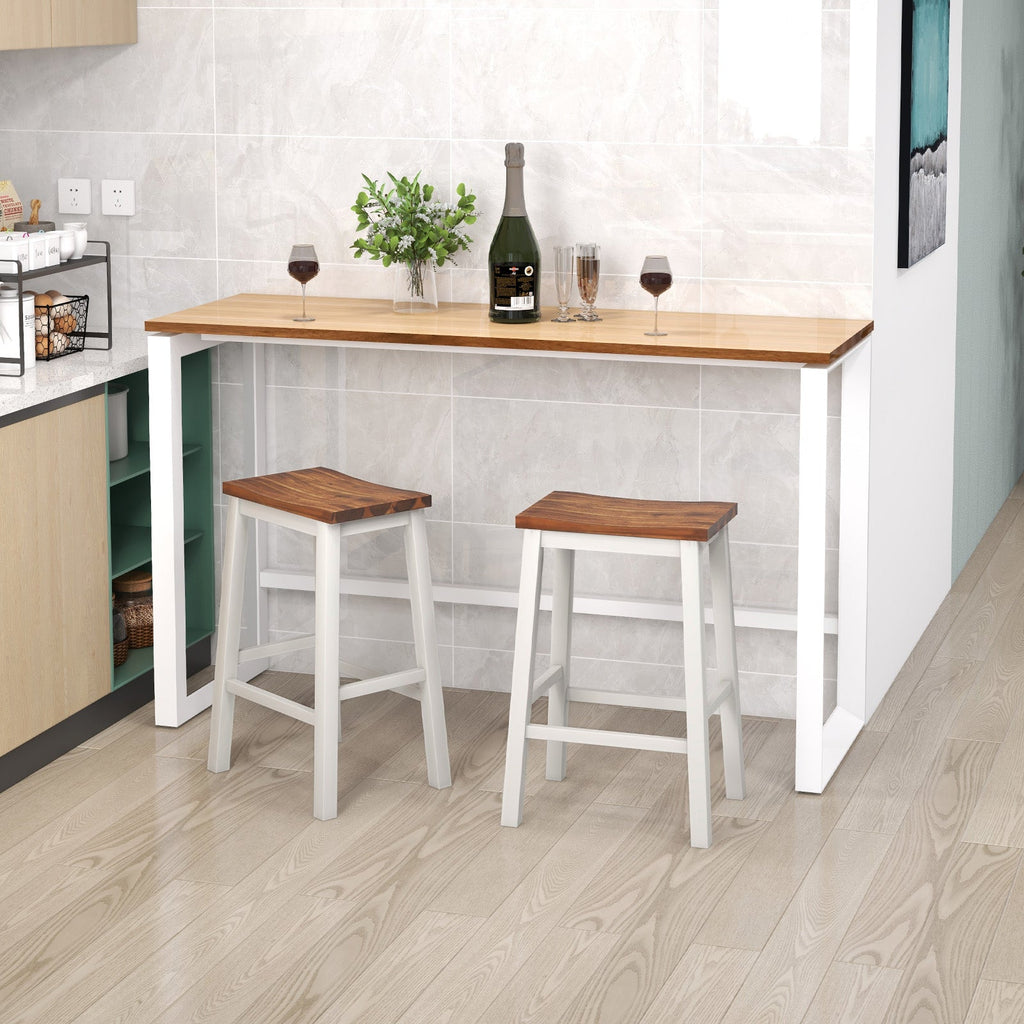 24.5-Inch Set of 2 Saddle Stools Bar Stools with Footrests for Kitchen Island-Walnut & Gray