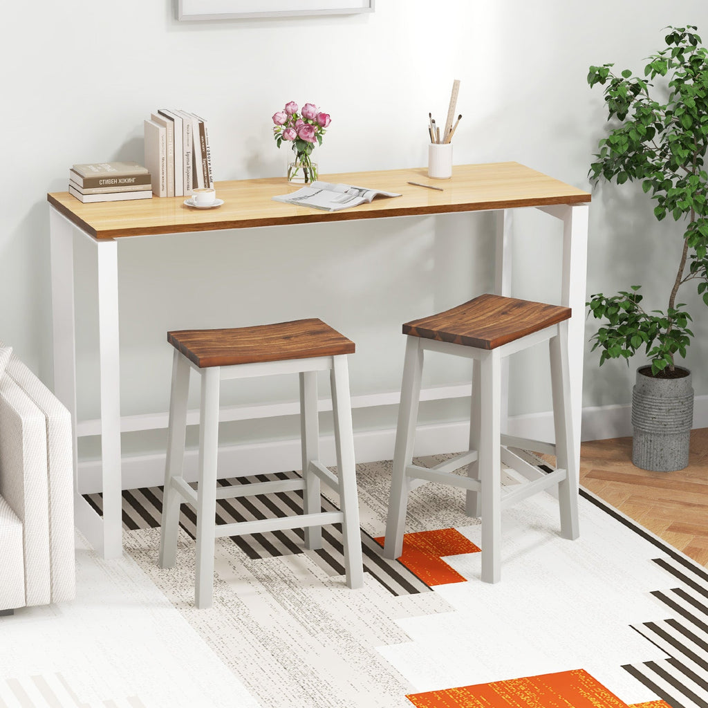 24.5-Inch Set of 2 Saddle Stools Bar Stools with Footrests for Kitchen Island-Walnut & Gray