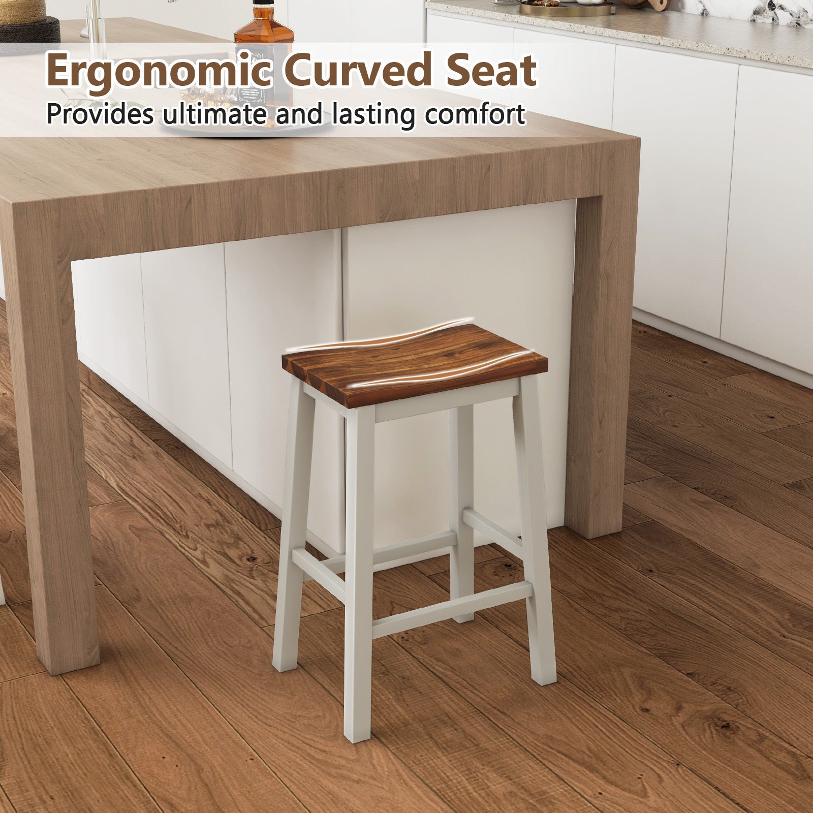 24.5-Inch Set of 2 Saddle Stools Bar Stools with Footrests for Kitchen Island-Walnut & Gray