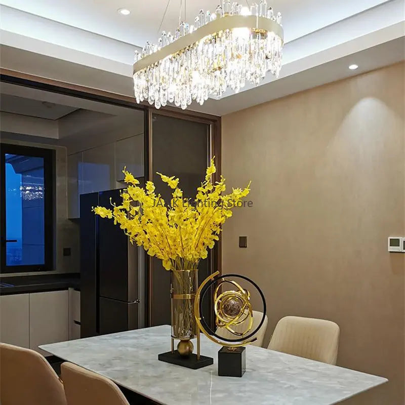 DecorBites™ Luxe Crystal Chandelier: Elegant LED Indoor Pendant Light for Bedroom & Dining Room