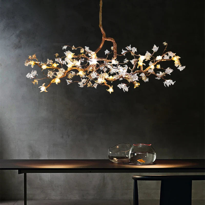 Charming Vintage Copper Flower Chandelier featuring an intricate branch design with LED lights and floral accents.