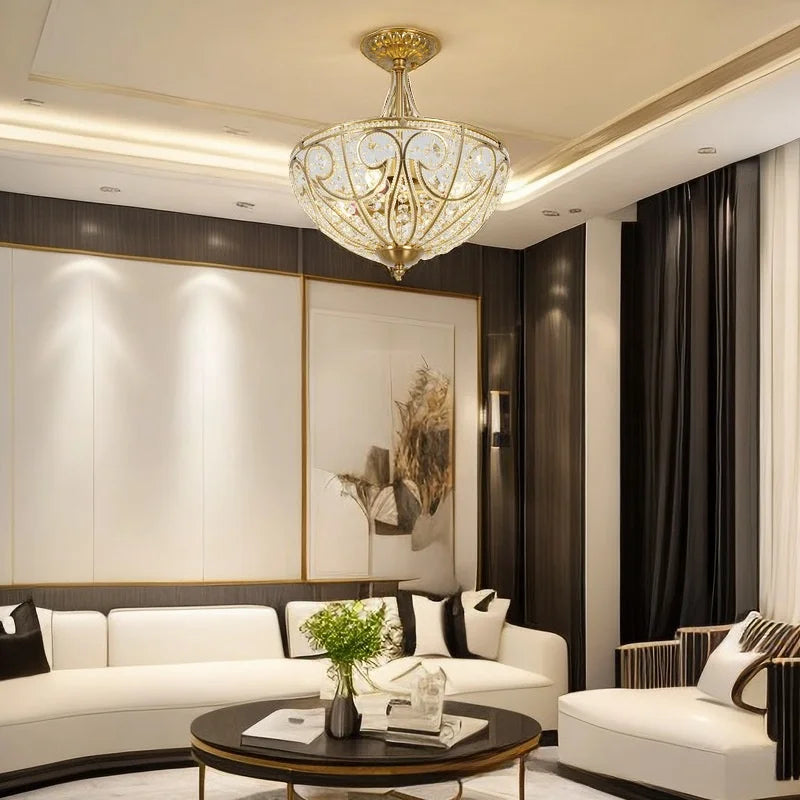 Luxe Crystal Semi Chandelier for Bedroom, Restaurant, Aisle - European Retro Style