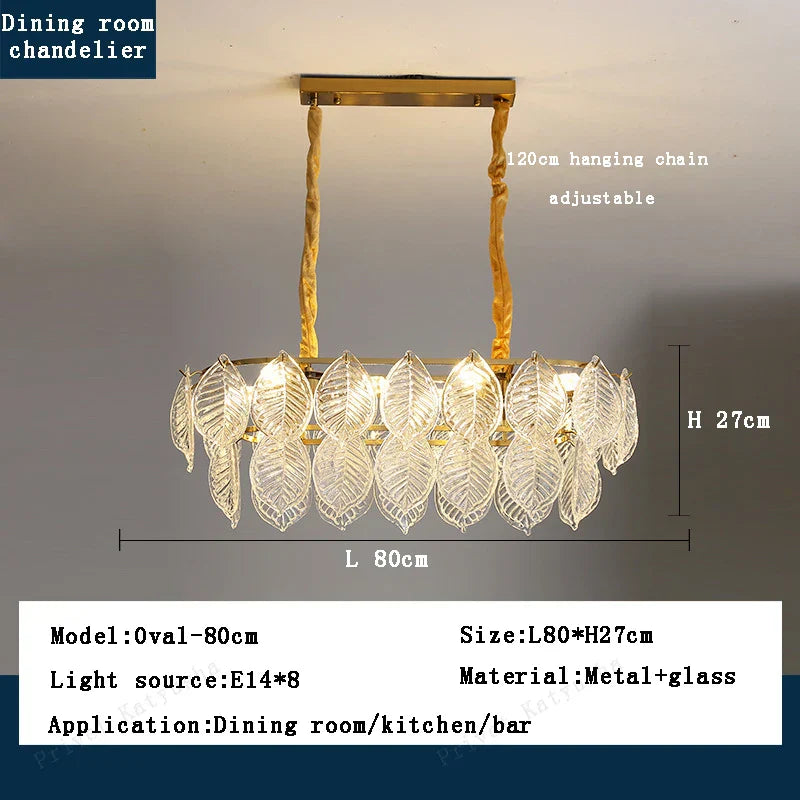 DecorBites™ Leaf Glass Chandelier Pendant Light Luxury Dining Room Ceiling Fixture