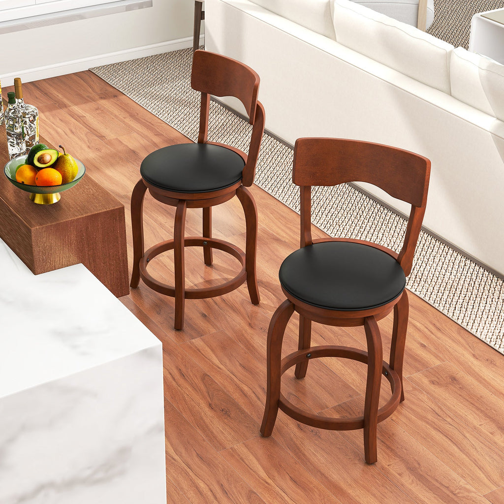 Swivel Bar Stools Set of 2 with Rubber Wood Frame and Upholstered Seat-24 Inch