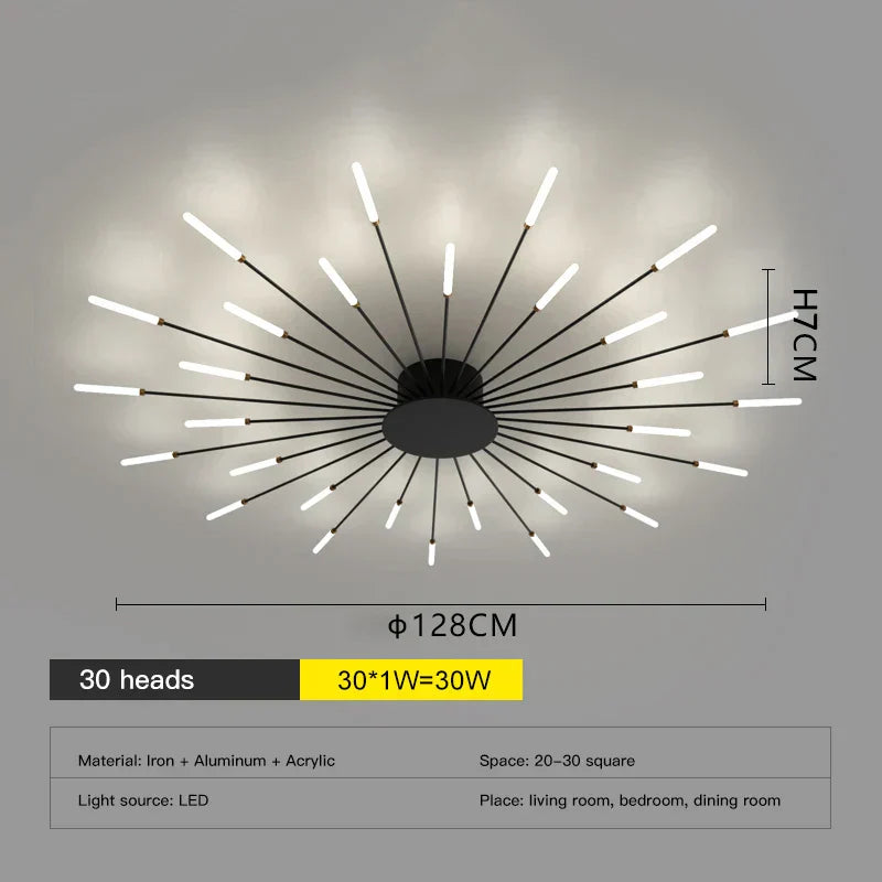 DecorBites™ LED Fireworks Chandelier: Modern Ceiling Lamp for Home Decor, Black Kitchen Lighting Fixtures