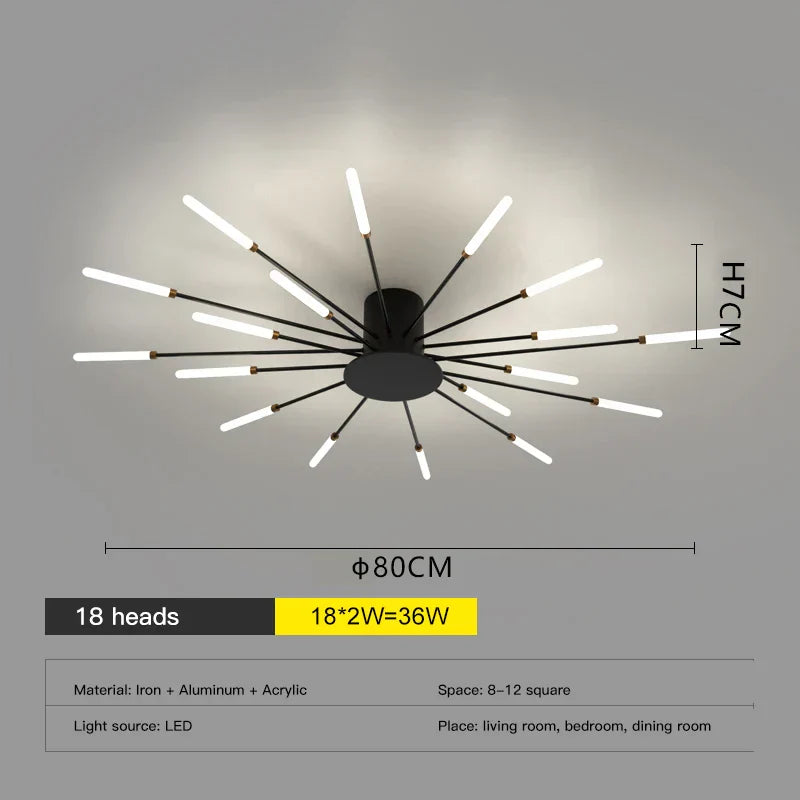 DecorBites™ LED Fireworks Chandelier: Modern Ceiling Lamp for Home Decor, Black Kitchen Lighting Fixtures